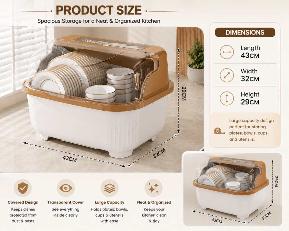 Large Covered Dish Rack & Kitchen Storage Organizer – Coffee